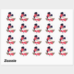 Snowman With Red Classic Round Sticker