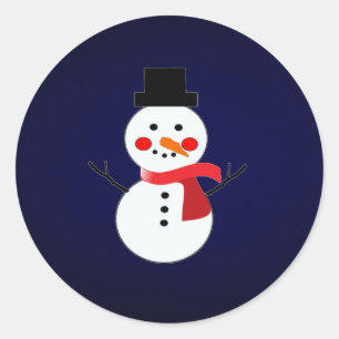 Snowman with red scarf-solid blue background classic round sticker