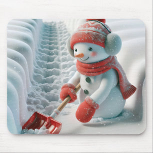 Snowman With Red Shovel Mouse Mat