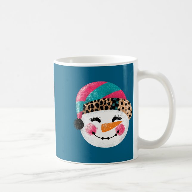 Snowman With Santa Hat And Leopard Pattern  Coffee Mug (Right)