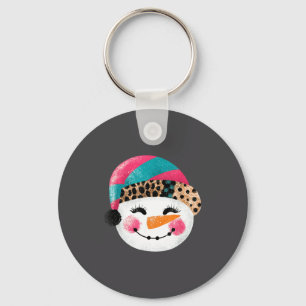 Snowman With Santa Hat And Leopard Pattern  Key Ring