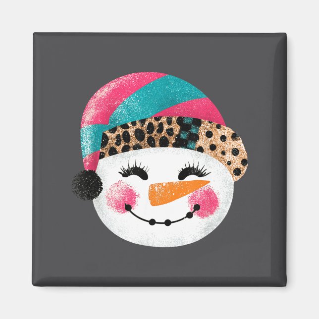Snowman With Santa Hat And Leopard Pattern  Magnet (Front)