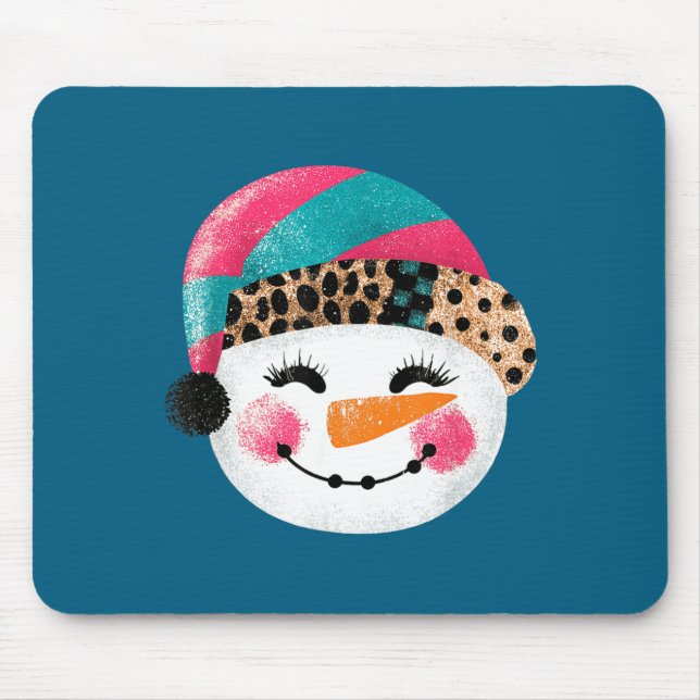 Snowman With Santa Hat And Leopard Pattern  Mouse Mat (Front)