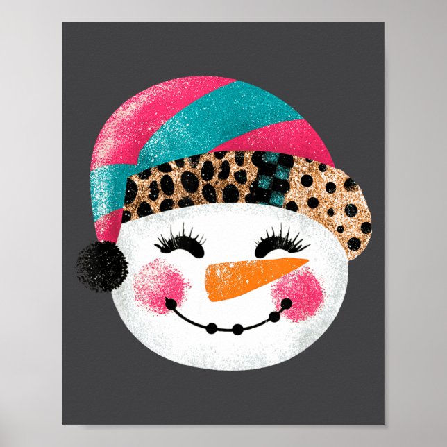 Snowman With Santa Hat And Leopard Pattern  Poster (Front)