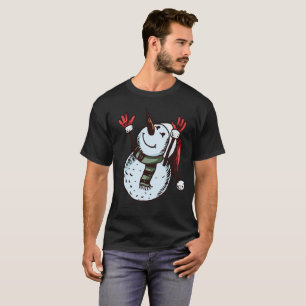 Snowman With Santa Hat - Carrot Nose - Green Scarf T-Shirt