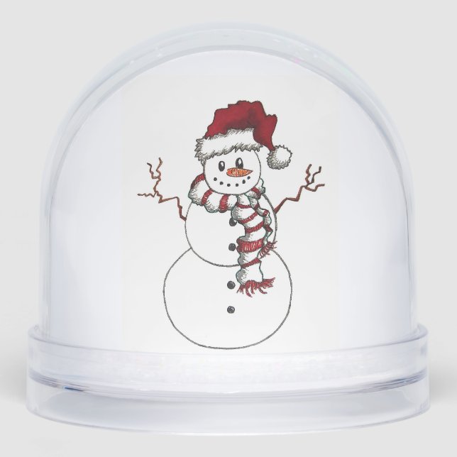 Snowman with Santa Hat Snow Globe (Front)