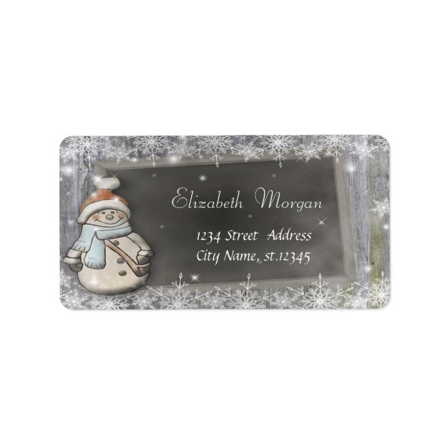 Snowman With Santa Hat Snowflakes Holiday  Label (Front)