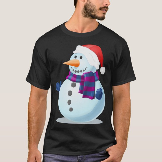 Snowman With Santa Hat T-Shirt (Front)