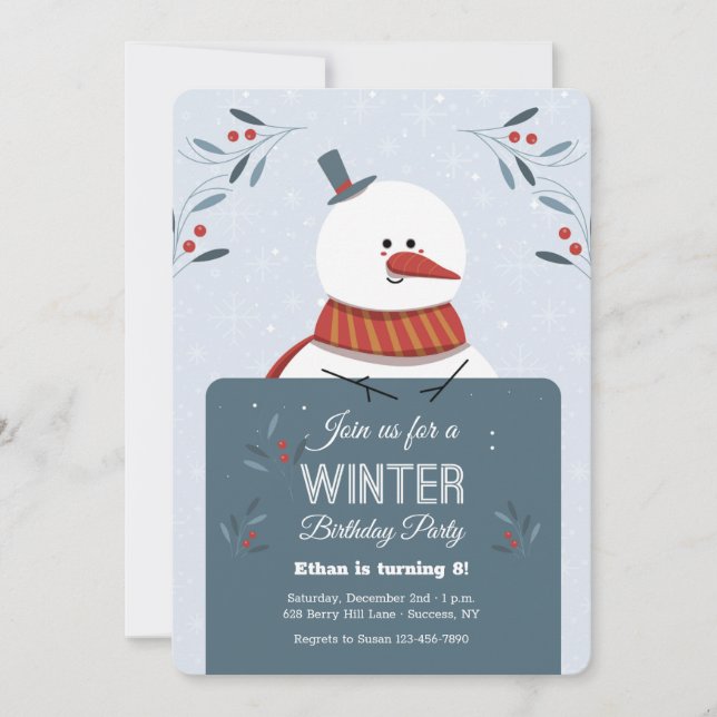 Snowman with Sign Invitation (Front)