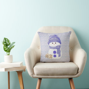 Snowman with Sleeping Bunnies Cushion