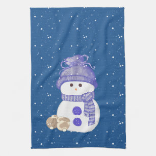 Snowman with Sleeping Bunnies Tea Towel