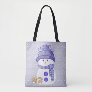 Snowman with Sleeping Bunnies Tote Bag