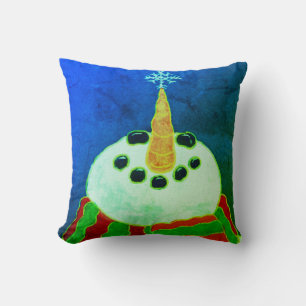 Snowman with Snowflake Abstract Christmas Art Cushion
