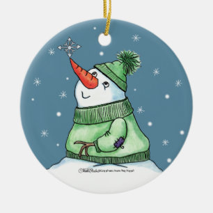 Snowman with Snowflake on nose Ceramic Tree Decoration