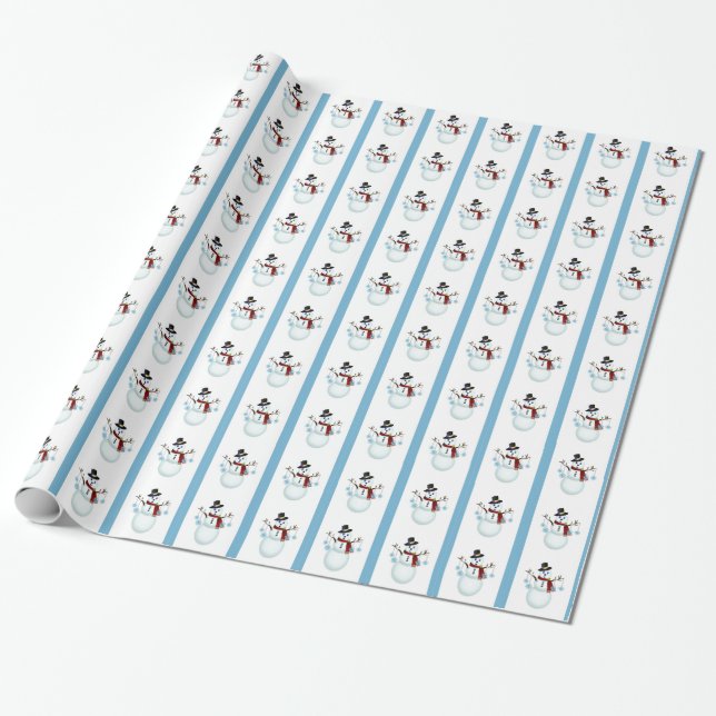 Snowman with Snowflakes and Blue Stripe Paper (Unrolled)