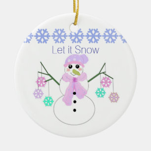 Snowman with Snowflakes Ceramic Tree Decoration