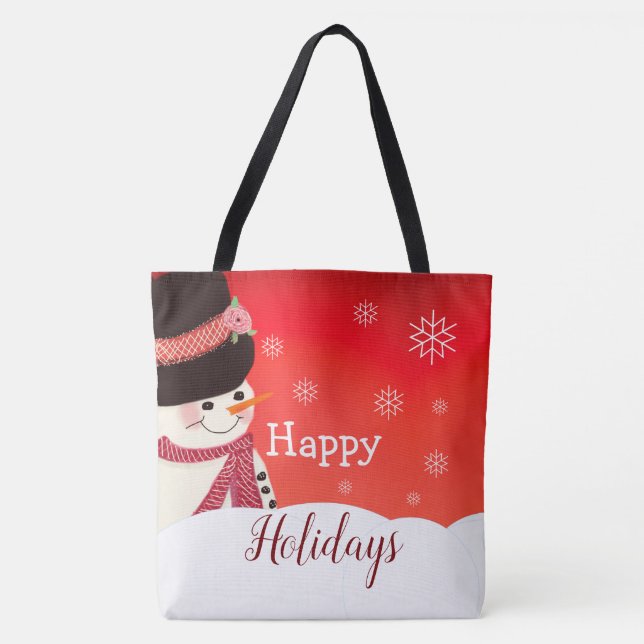 Snowman With Snowflakes Tote Bag (Front)