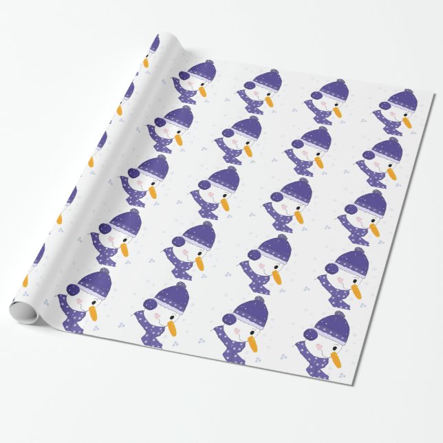 Snowman with Snowflakes Wrapping Paper (Unrolled)
