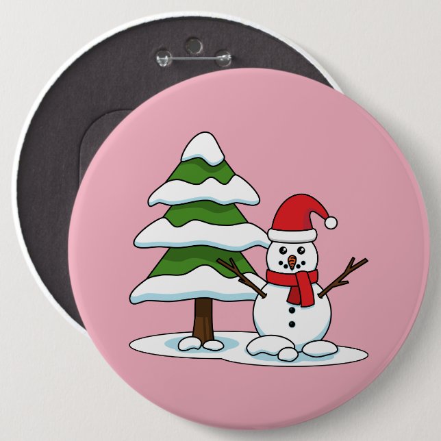 Snowman with Snowy Pine Tree 6 Cm Round Badge (Front & Back)