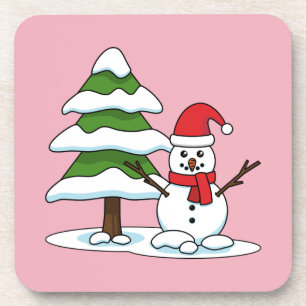 Snowman with Snowy Pine Tree Coaster