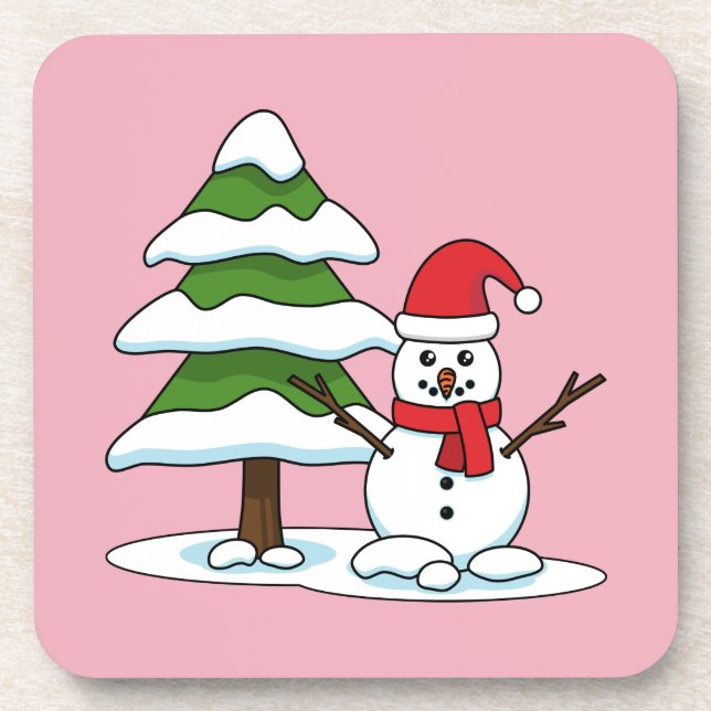 Snowman with Snowy Pine Tree Coaster (Front)