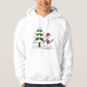 Snowman with Snowy Pine Tree Hoodie