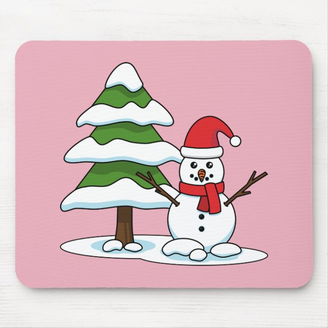 Snowman with Snowy Pine Tree Mouse Mat (Front)