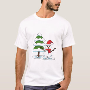Snowman with Snowy Pine Tree T-Shirt