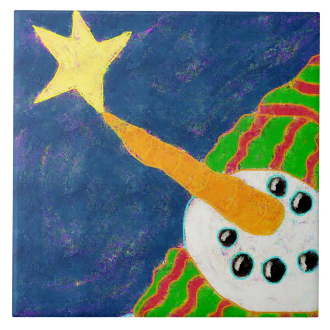 Snowman with Star Abstract Art Tile (Front)