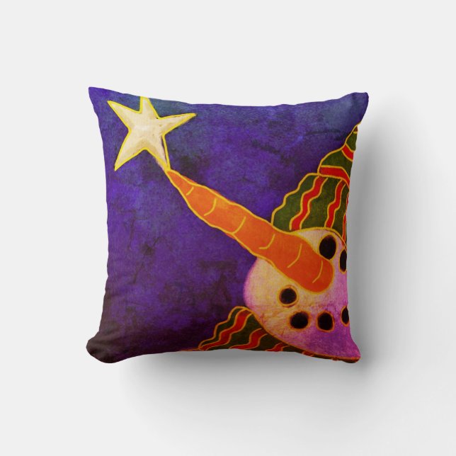 Snowman with Star Abstract Christmas Art Cushion (Front)