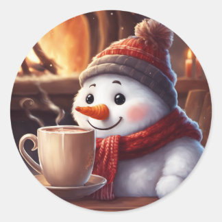 Snowman with Steaming Hot Coffee Sticker