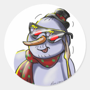 SnOwMaN WiTh SuNgLaSSes Classic Round Sticker