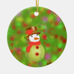 Snowman with tennis ball welcome holiday season ceramic tree decoration