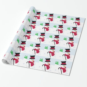 Snowman with Top Hat and Cane Wrapping Paper
