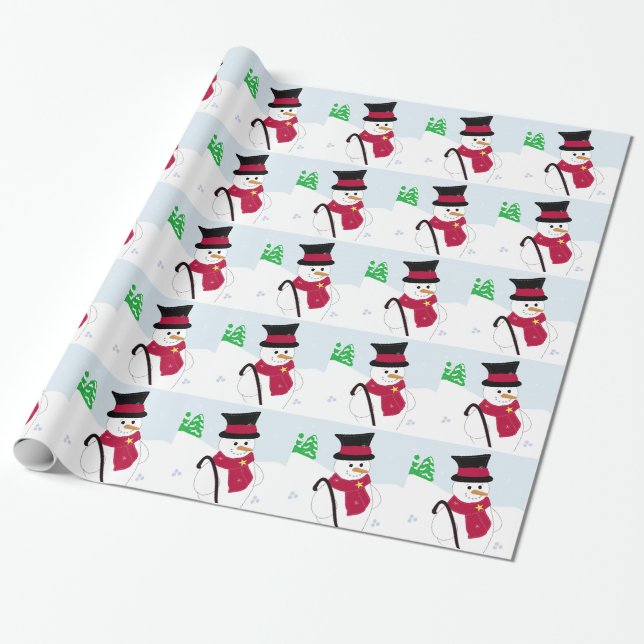 Snowman with Top Hat and Cane Wrapping Paper (Unrolled)