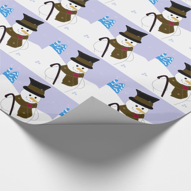 Snowman with Top Hat and Cane Wrapping Paper (Corner)