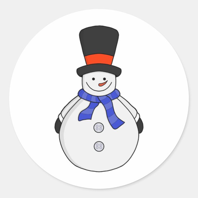 Snowman with top hat classic round sticker (Front)