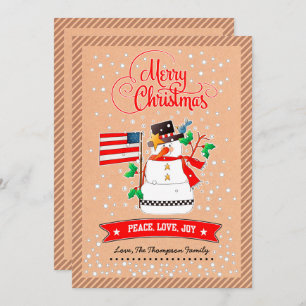 Snowman with U.S. Flag Kraft Paper Christmas  Holiday Card