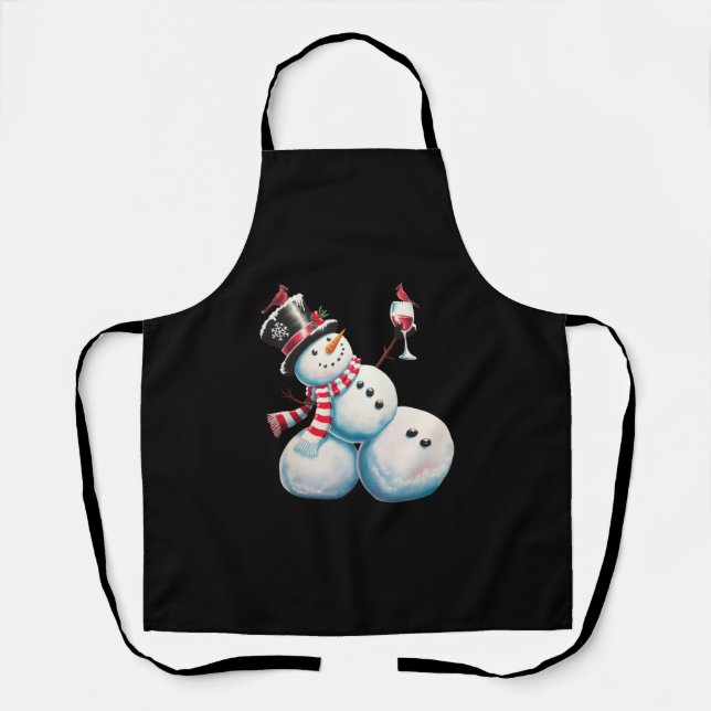 Snowman With Wine Christmas Funny Xmas Gift Apron (Front)