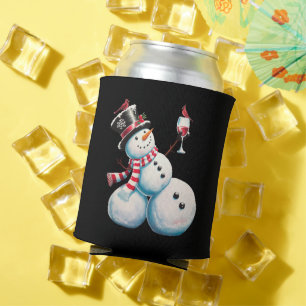 Snowman With Wine Christmas Funny Xmas Gift Can Cooler