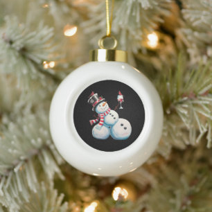 Snowman With Wine Christmas Funny Xmas Gift Ceramic Ball Christmas Ornament