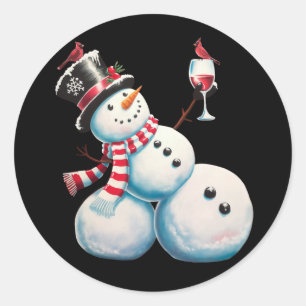 Snowman With Wine Christmas Funny Xmas Gift Classic Round Sticker