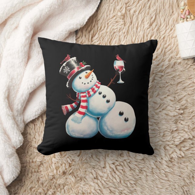 Snowman With Wine Christmas Funny Xmas Gift Cushion (Blanket)
