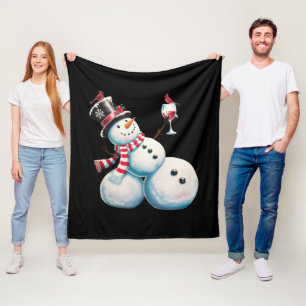 Snowman With Wine Christmas Funny Xmas Gift Fleece Blanket