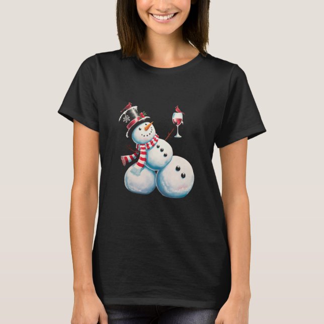 Snowman With Wine Christmas Funny Xmas Gift T-Shirt (Front)