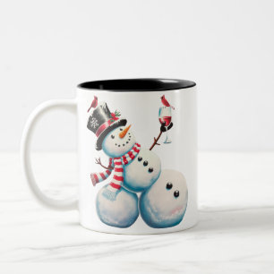 Snowman With Wine Christmas Funny Xmas Gift Two-Tone Coffee Mug