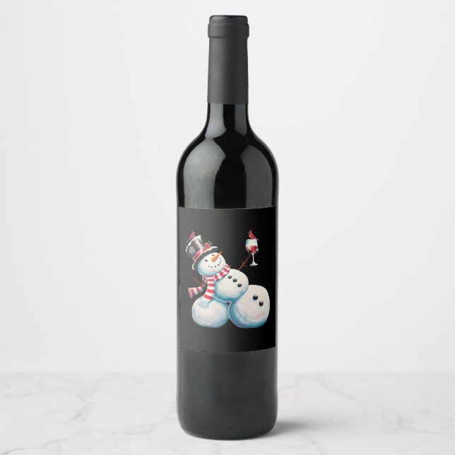 Snowman With Wine Christmas Funny Xmas Gift Wine Label (Front)