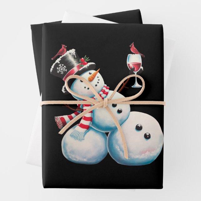 Snowman With Wine Christmas Funny Xmas Gift Wrapping Paper Sheet (In situ)