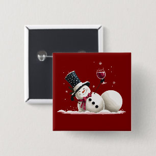 Snowman With Wine Christmas Gift Xmas Holiday 15 Cm Square Badge
