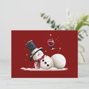 Snowman With Wine Christmas Gift Xmas Holiday  Card
